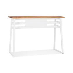 Table de bar haute MAYO en bois massif et pied en métal blanc - Dimensions : 150x60x1055 cm