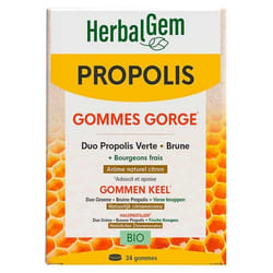 HerbalGem Gommes Gorge Duo Propolis Verte Brune Bio 24 Gommes