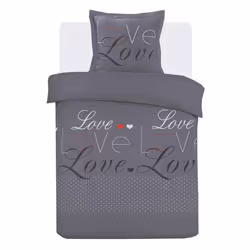 VISION - Parure housse de couette LOVE Anthracite - 140x200cm - 100% coton