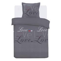 VISION - Parure housse de couette LOVE Anthracite - 140x200cm - 100% coton
