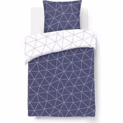 VISION - Parure housse de couette Hugo Marine - Réversible - 140x200cm - 100% coton
