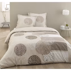 VISION Parure de couette Adèle - 100% coton - 1 housse de couette 200 x 200 cm + 2 taies doreiller 65 x 65 cm à volant plat -