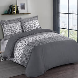 VISION Parure de couette Arthur - 100% coton - 1 housse de couette 200 x 200 cm + 2 taies doreiller 65 x 65 cm - Gris anthracite
