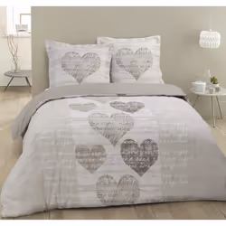 VISION Parure de couette Alice - 100% coton - 1 housse de couette 200 x 200 cm + 2 taies doreiller 65 x 65 cm - Beige