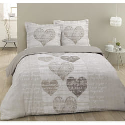 VISION Parure de couette Alice - 100% coton - 1 housse de couette 200 x 200 cm + 2 taies doreiller 65 x 65 cm - Beige