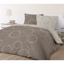 VISION Parure de couette Lenny réversible en 100% coton - 200 x 200 cm - Taupe beige marron et blanc