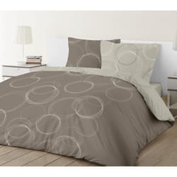 VISION Parure de couette Lenny réversible en 100% coton - 200 x 200 cm - Taupe beige marron et blanc