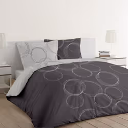 VISION Parure de couette Lenny - 100% coton - 1 housse de couette 220 x 240 cm + 2 taies doreiller 65 x 65 cm - Gris anthraci ...