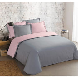 VISION - Bicolore - Housse de couette Réversible 260x240cm avec 2 taies 65x65cm - Gris/rose - 100% coton
