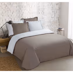 VISION - Bicolore - Housse de couette Réversible 260x240cm avec 2 taies 65x65cm - Taupe/blanc - 100% coton