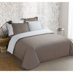 VISION - Bicolore - Housse de couette Réversible 260x240cm avec 2 taies 65x65cm - Taupe/blanc - 100% coton