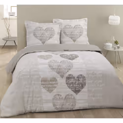 VISION Parure de couette Alice - 100% coton - 1 housse de couette 220 x 240 cm + 2 taies doreiller 65 x 65 cm - Beige et blan ...