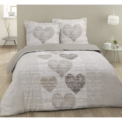 VISION Parure de couette Alice - 100% coton - 1 housse de couette 220 x 240 cm + 2 taies doreiller 65 x 65 cm - Beige et blanc