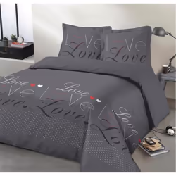 VISION Parure de couette Love - 100% coton - 1 housse de couette 240 x 260 cm + 2 taies doreiller 65 x 65 cm - Gris anthracit ...