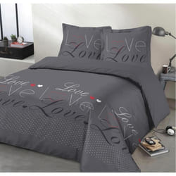 VISION Parure de couette Love - 100% coton - 1 housse de couette 240 x 260 cm + 2 taies doreiller 65 x 65 cm - Gris anthracite