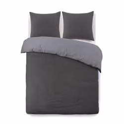 VISION Parure de couette Flanelle bicolore - 1 Housse de couette 220 x 240 cm + 2 Taies dOreillers 65 x 65 cm - Gris anthraci ...