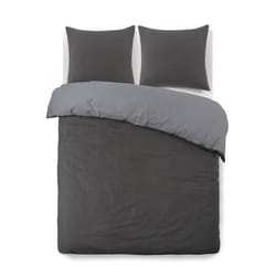 VISION Parure de couette Flanelle bicolore - 1 Housse de couette 220 x 240 cm + 2 Taies dOreillers 65 x 65 cm - Gris anthracite