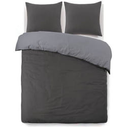 VISION Parure de couette Flanelle bicolore - 1 Housse de couette 240 x 260 cm + 2 Taies dOreillers 65 x 65 cm - Gris anthracite