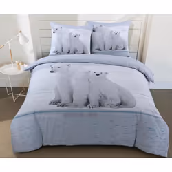 VISION Parure Housse de couette Flanelle Ours blanc 100% coton - 140x200 cm - Bleu