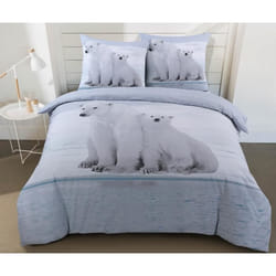 VISION Parure Housse de couette Flanelle Ours blanc 100% coton - 140x200 cm - Bleu