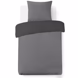 VISION - Flanelle - Parure housse de couette - Réversible Uni Anthracite et gris 140x200cm - 100% coton