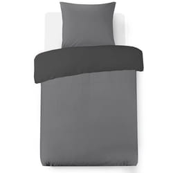 VISION - Flanelle - Parure housse de couette - Réversible Uni Anthracite et gris 140x200cm - 100% coton