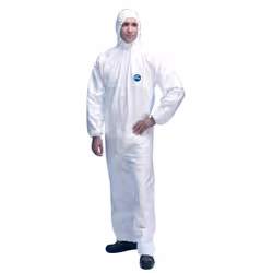 Non-tissée Tyvek®. Capuche, taille, chevilles et poignets élastiqués. Rabat sur fermeture à glissière. Coutures cousues. Trai ...