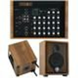 Ampli 90W RMS bois pour instruments acoustiques et voix 3 entrées et 2 sorties symétriques équaliseur 3 bandes sur les 3 lignes