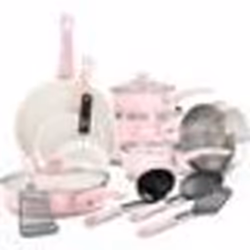 Batterie de cuisine antiadhésive GreenLife Soft Grip 16 pièces sans PFAS - Rose