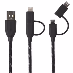 Boompods DCBLK, 1 m, USB A, Micro-USB B/Lightning, Mâle/Mâle, Noir