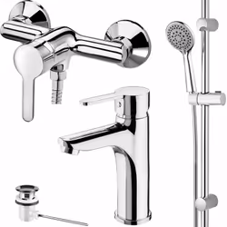 Composition : 1 Barre de Douche W7 EXT061 avec douchette et flexible 1 Mitigeur Lavabo W7 ZOLA001-2NF avec bonde NF 1 Mitigeu ...