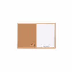Le tableau combiné en 2 surfaces liège et acier blanc laqué est parfait pour les petits espaces. Tableau mixte Liège/Blanc. S ...