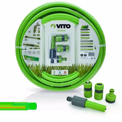 Kit d'arrosage complet de 20 mètres haute qualité de la gamme VITO GARDEN. Ce tuyau d'arrosage, composé en PVC renforcé tri c ...