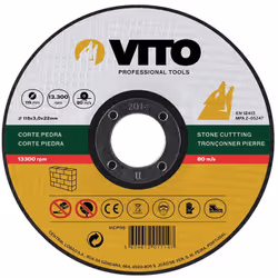 Disque à tronçonner VITOPOWER avec un diamètre de 115 mm, un alésage de 22 mm, 80 m/s, spécifiques pour tronçonner la pierre ...