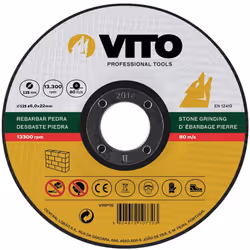 Ce disque à ébarber VITO PRO-POWER pour pierres sont conçus pour ébavurer, chanfreiner, et meuler les pierres. Diamètre 125 m ...