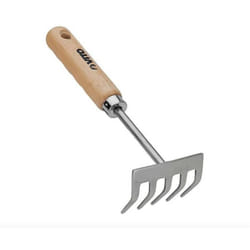 Rateau de jardin 5 dents Manche bois Inox et Fer forgé à la main Vito