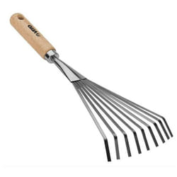 Balai de jardin à gazon 8 dents 13Cm Manche bois Inox et Fer forgés à la main VITO