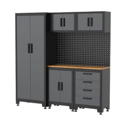 Armoire modulaire Meubles d'atelier Garage L1.95m HT 2.00m 8 Eléments Modulables Gris Anthracite Pré-montés VITO