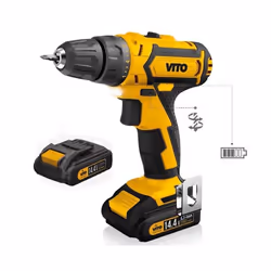 Perceuse sans fil 144 V 2 batteries lithium 2 Ah Chargeur rapide 1h LED et indicateur de charge VITO