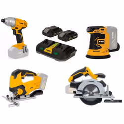 Pack 4 outils sans fil de la gamme professionnelle VITO 20V composé de: - Scie sauteuse sans fil VITO 20 V avec une vitesse d ...