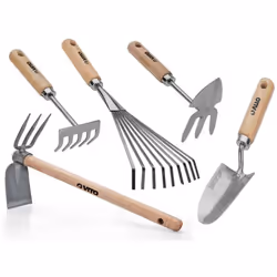 Les 5 outils de jardin VITO ont un manche en bois robuste et durable qui tient confortablement dans la main. Fabriqués au Por ...