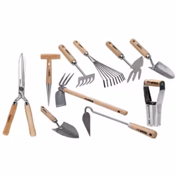 Les 10 outils de jardin VITO ont un manche en bois robuste et durable qui tient confortablement dans la main. Fabriqués au Po ...