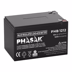 Phasak PHB 1212, Sealed Lead Acid (VRLA), 12 V, 1 pièce(s), Noir, 12 Ah, 20 h