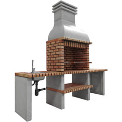 Barbecue préfabriqué à bois et charbon de bois en béton réfractaire modèle Altea (Gris, Orange - 268 x 70 x 255 cm) ref: M00042 - Cuisine d'extérieur