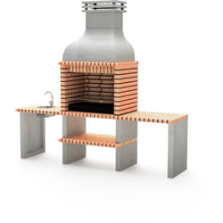 Barbecue préfabriqué à bois et charbon de bois en béton réfractaire modèle Altea Plus (Gris, Orange - 268 x 70 x 255 cm) ref: M00044 - Cuisine