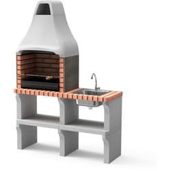 Barbecue préfabriqué à bois et charbon en béton réfractaire modèle New Iberia Plus xl avec évier et support latéral (Gris, Orange - 128 x 47 x 190