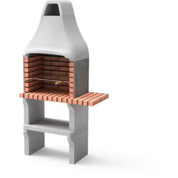 Barbecue préfabriqué à bois et charbon en béton réfractaire modèle New Iberia Plus avec mini support latéral (Gris/Orange - 95x47x190cm)REF: M00195