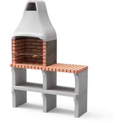 Barbecue préfabriqué à bois et charbon en béton réfractaire modèle New Iberia Plus xl avec mini support latéral (Gris, Orange - 128 x 47 x 190 cm)