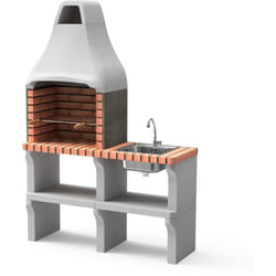 Barbecue préfabriqué à bois et charbon en béton réfractaire modèle New Iberia Plus xl avec évier et support latéral (Gris, Orange - 128 x 47 x 190