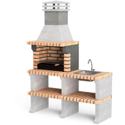 Barbecue préfabriqué à bois et charbon en béton réfractaire modèle Liz Plus xl avec évier et robinet (Gris, Orange - 142 x 58 x 210 cm) ref: M00481